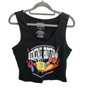 Hot Topic Sponge Bob Cropped Tank Top Black Nickelodeon Racing Motocore Grunge